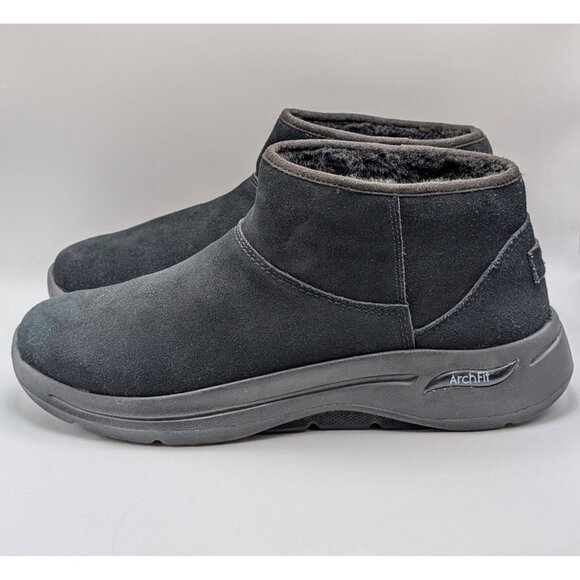 Skechers Go Walk Ankle Bootie Women's Size 9 Black Suede Arch Fit Faux Fur Lined - Picture 4 of 6